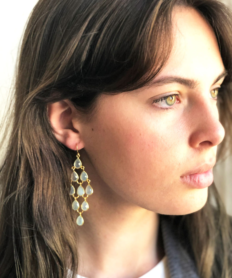 Boucles d'oreilles calcédoine bleu vert