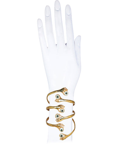 Bracelet 6 mains yeux verts en bronze - Bernard Delettrez