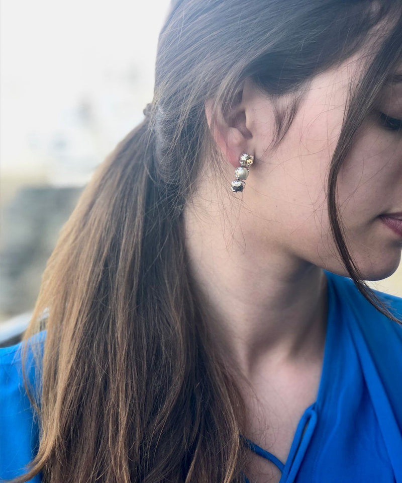 vogline Boucles d'oreilles cristaux Swarovski et perle crème créateur