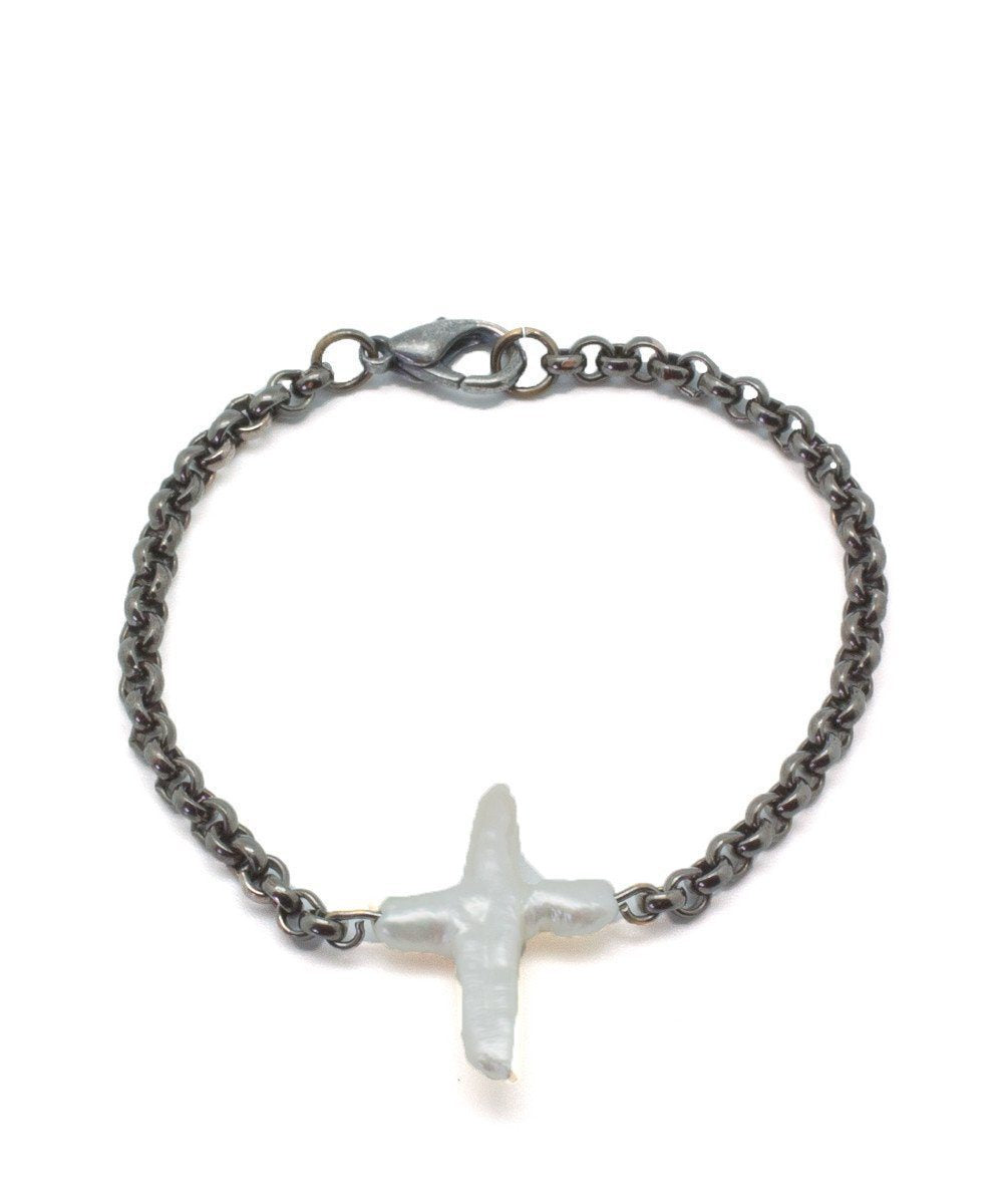 Bracelet croix nacre et métal gun - Rafaelis