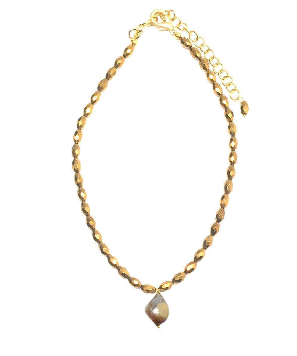 Collier perle baroque, hématites dorées-Editions LESSisRARE perles
