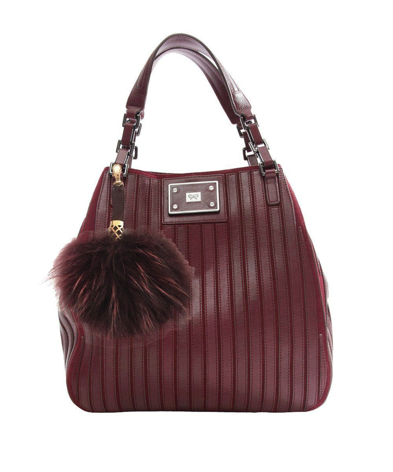 Bijou de sac pompon en marmotte et cuir bordeau Editions LESSisRARE