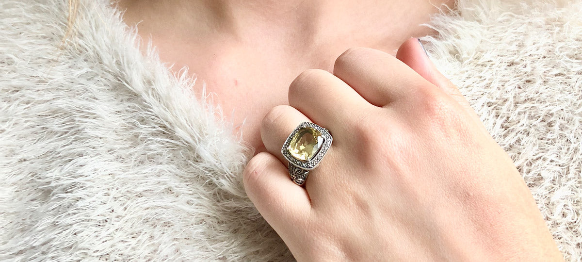 bague art déco citrine portée