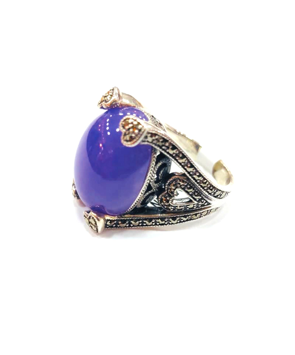 Bague art déco jade lavender en argent et marcassites