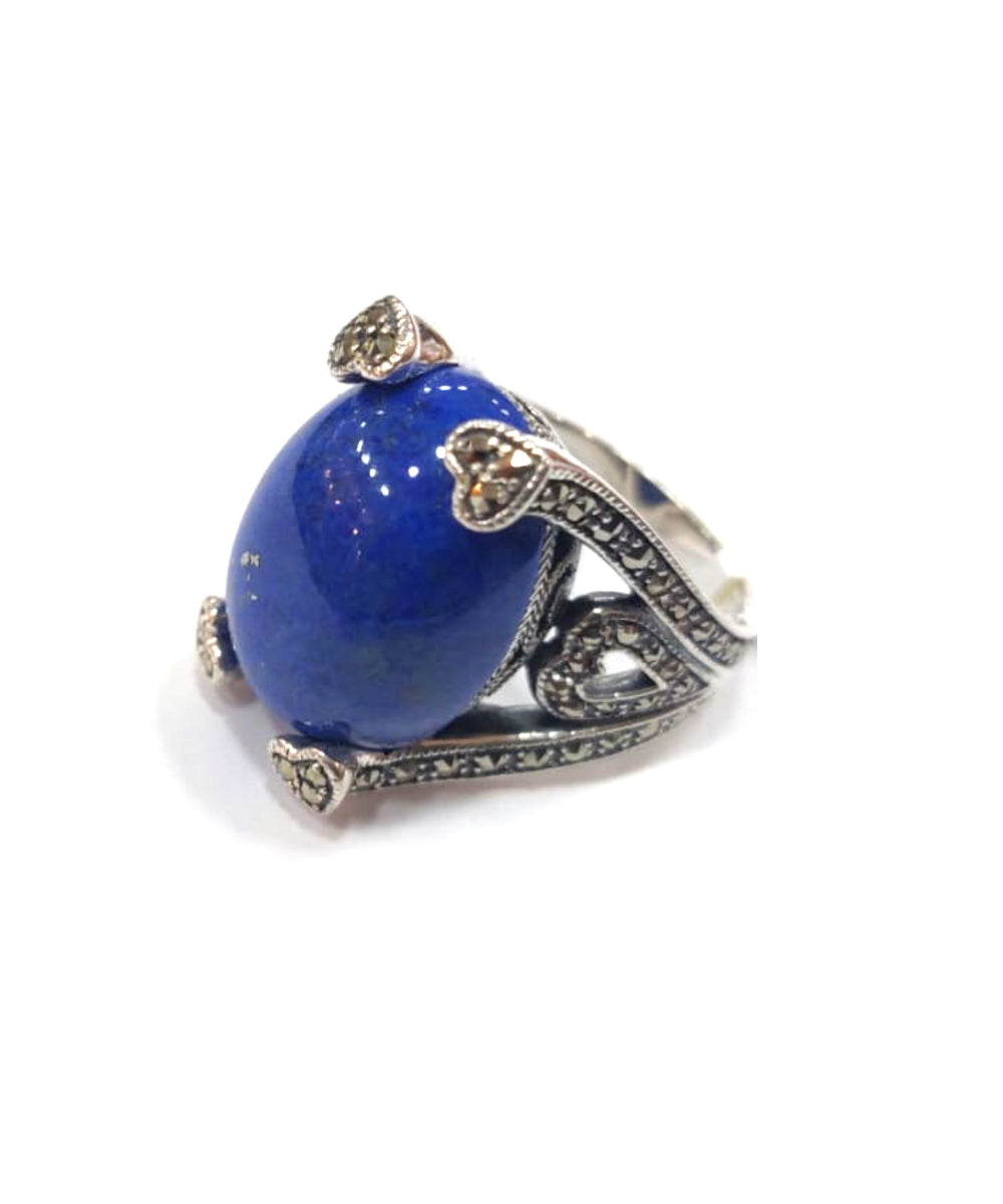 Bague art déco lapis lazuli en argent et marcassites