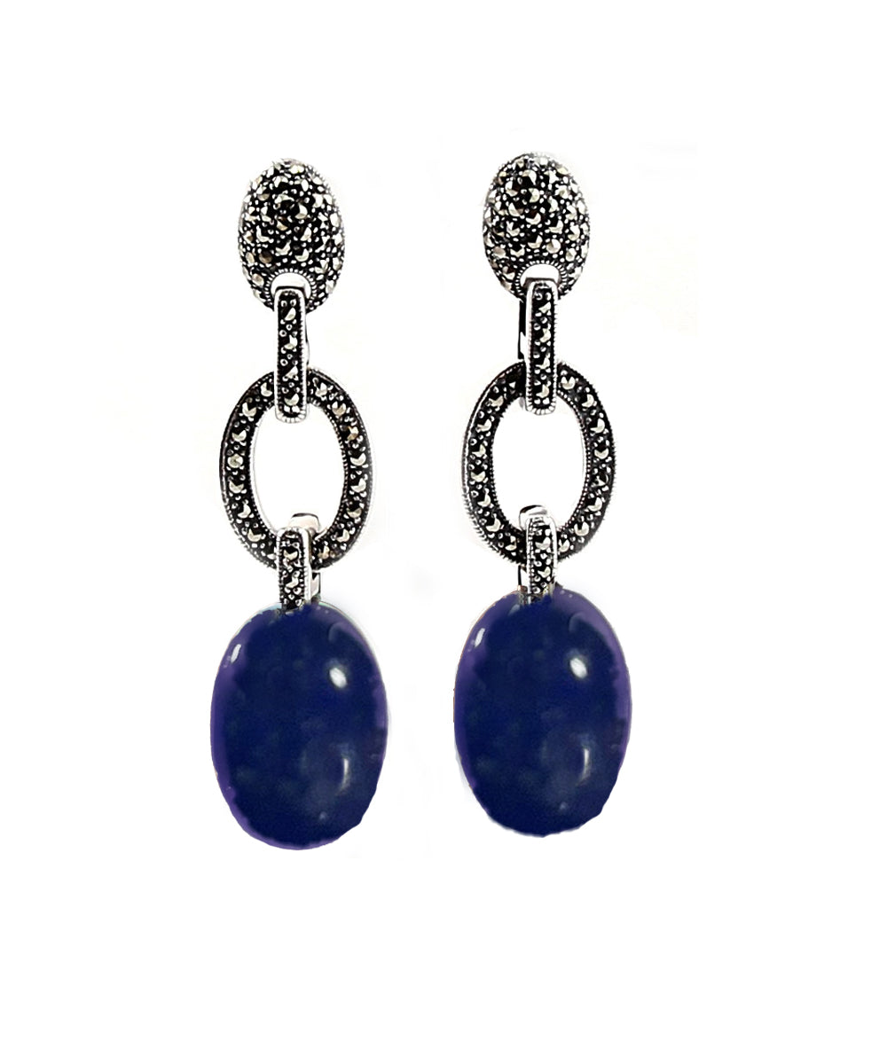 Boucles d'oreilles en lapis lazuli et marcassites - Métron