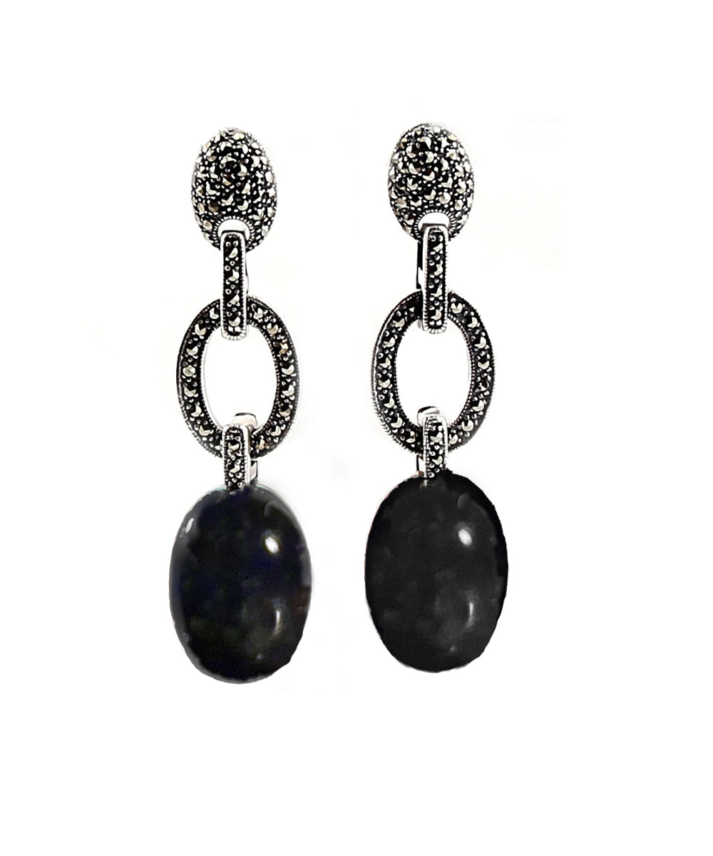 Boucles d'oreilles en onyx et marcassites - Métron
