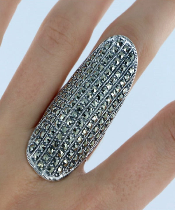 Bague Feuille Argentée Avec Marcassites - Taille 55,5 | Années 2015 | Occasion Très Bon état