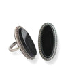 Long art deco oval onyx ring in silver and marcasites