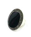 Grosse bague onyx ovale cabochon en argent et marcassites - Métron