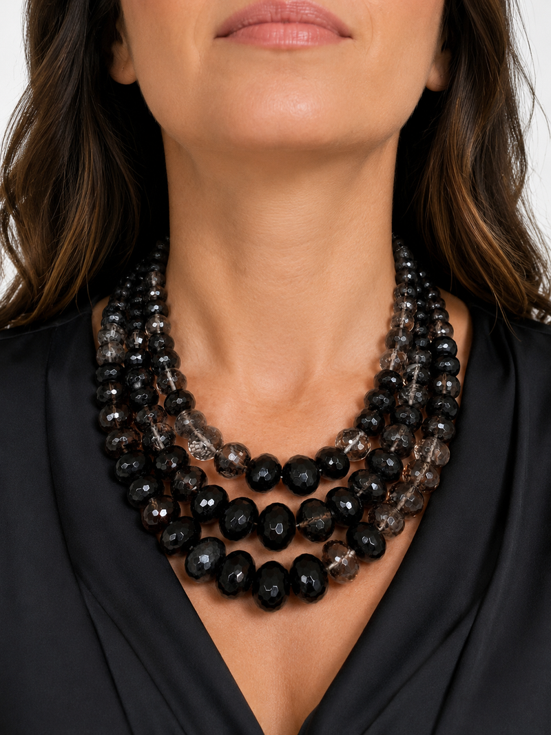 Collier Multirangs Noir Gris