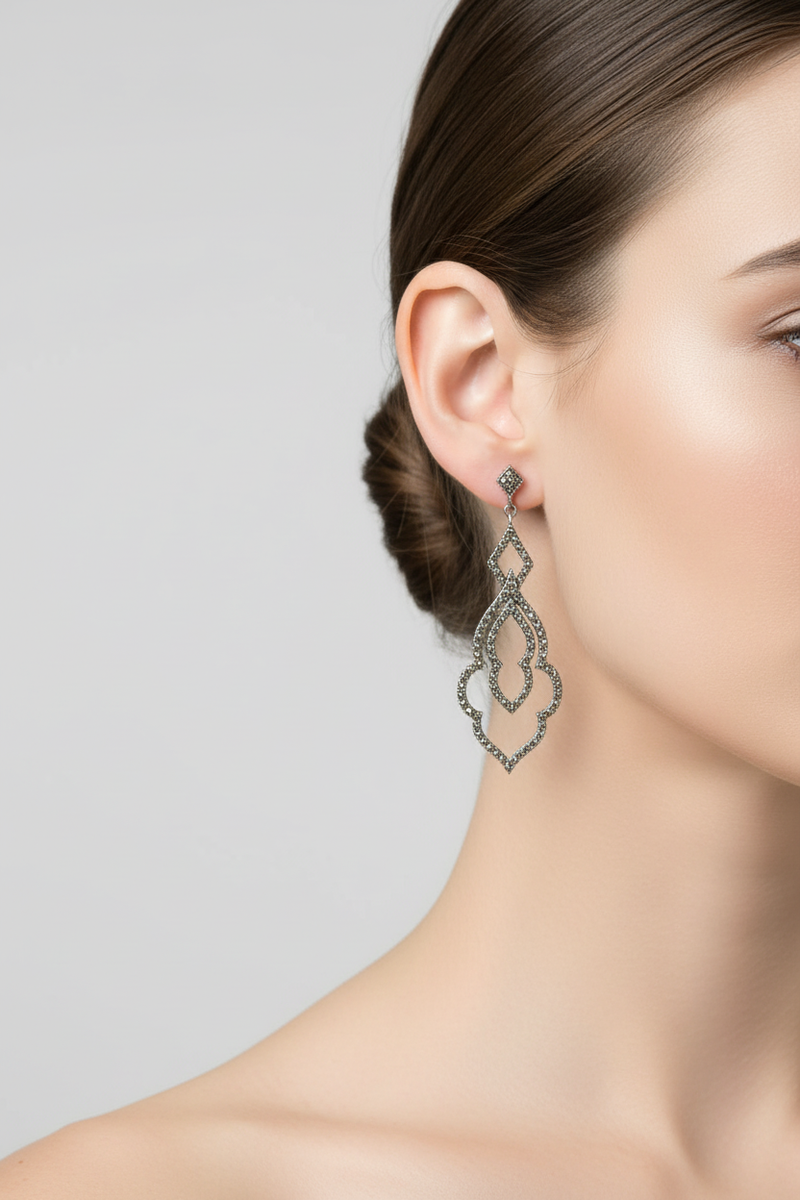 Boucles d'oreilles argent et marcassites - Métron