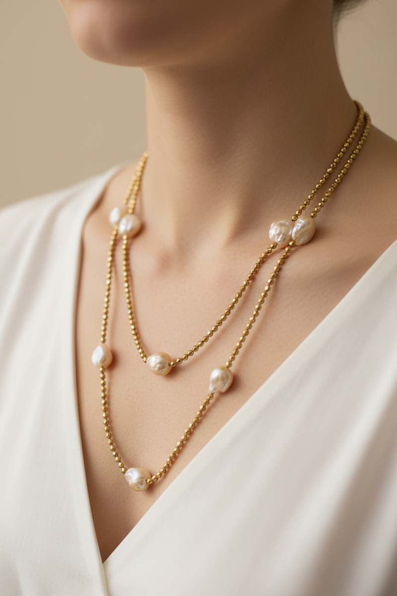 Collier doré et perlesd'eau douce - Editions LESSisRARE perles