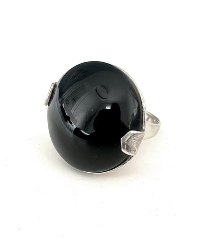 Grosse bague onyx ronde en argent