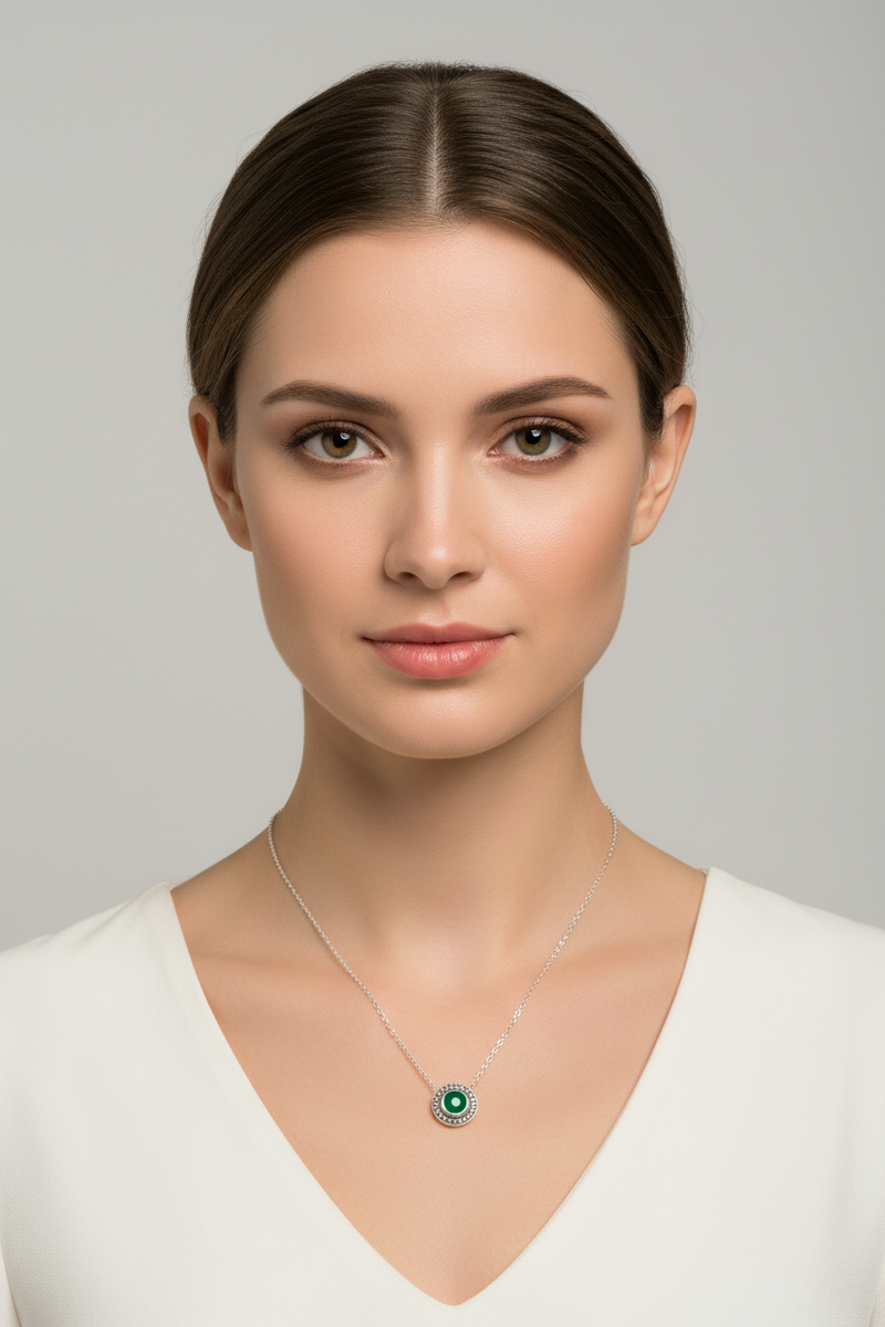 Pendentif agate verte, argent et marcassites- Métron