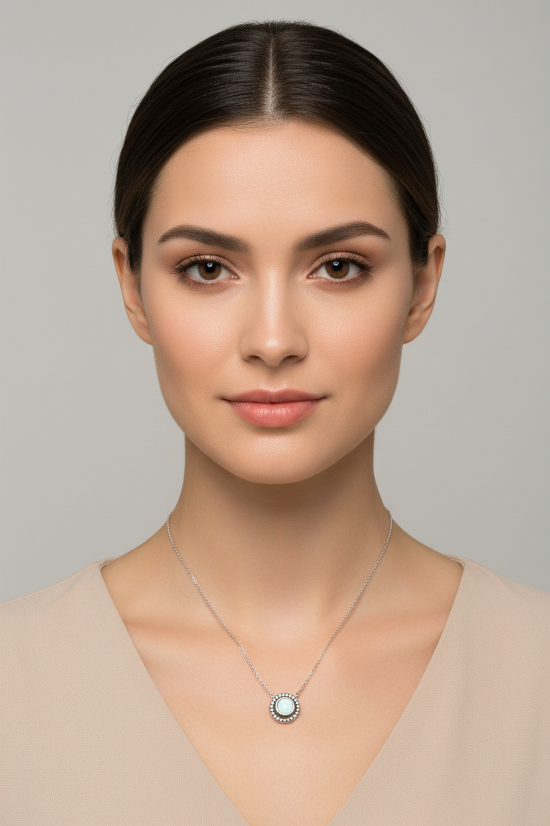 Pendentif opale, argent et marcassites- Métron