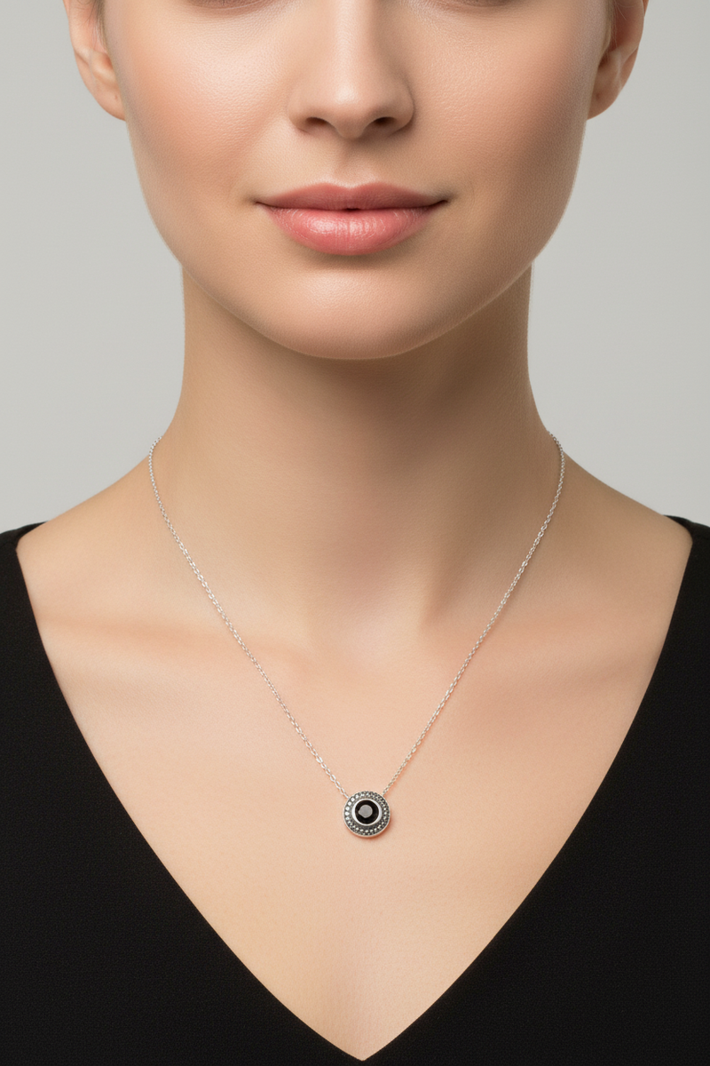 Pendentif spinelle noir, argent et marcassites- Métron