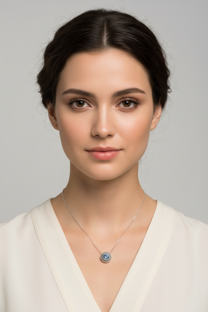 Pendentif topaze bleue, argent et marcassites- Métron