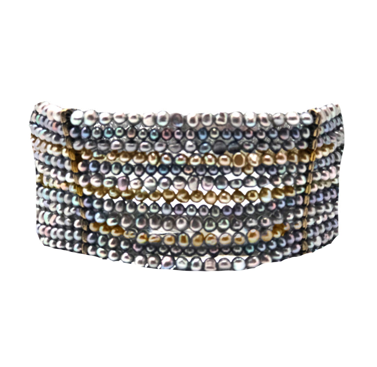 Collier ras de cou perles grises et dorées  irisées - Poggi