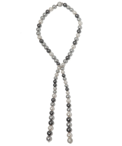Necklace of gray and white pearls, Swarovski rhinestones - Melissa Kandiyoti