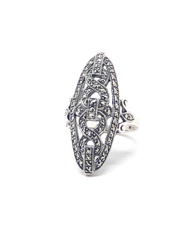 Marquise art deco ring in marcasites and silver