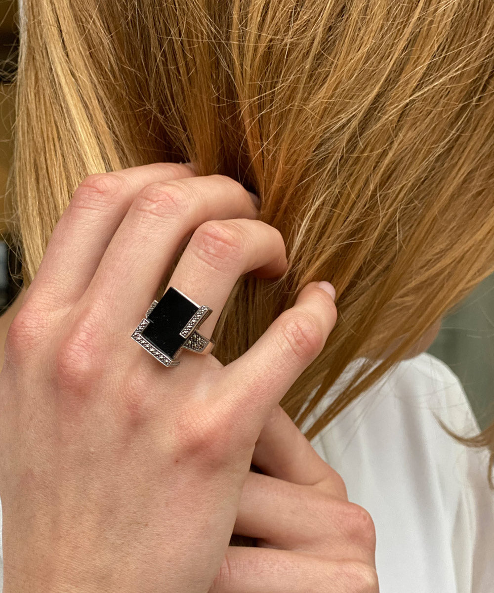 Bague Argent Onyx Grosse Onyx Noir Sur Bague Argent Femme