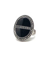 Oval onyx art deco ring in silver and marcasites