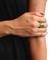 Triple bronze ring and green enamel - Bernard Delettrez