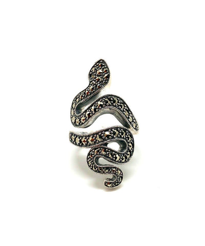 Silver and marcasite snake ring creator art deco