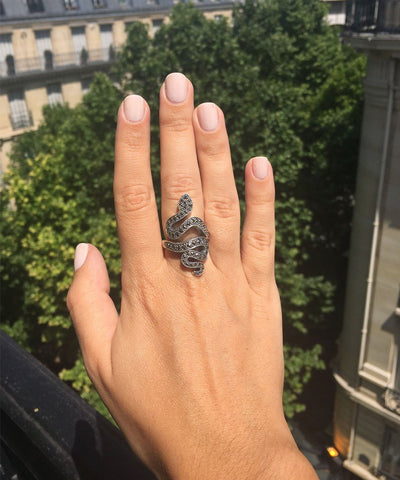 Silver snake ring and marcasites reach art deco creator