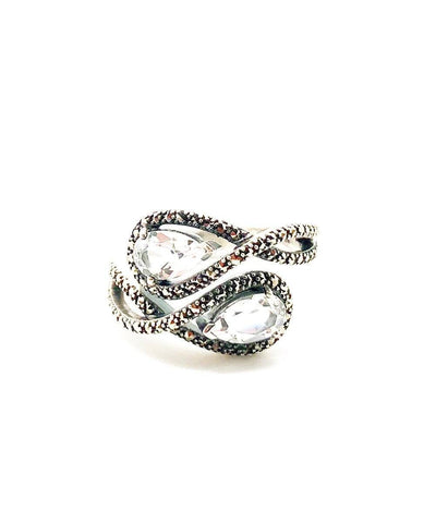 Toi & Moi ring in silver and white topaz art deco designer