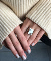 white agate art deco ring worn