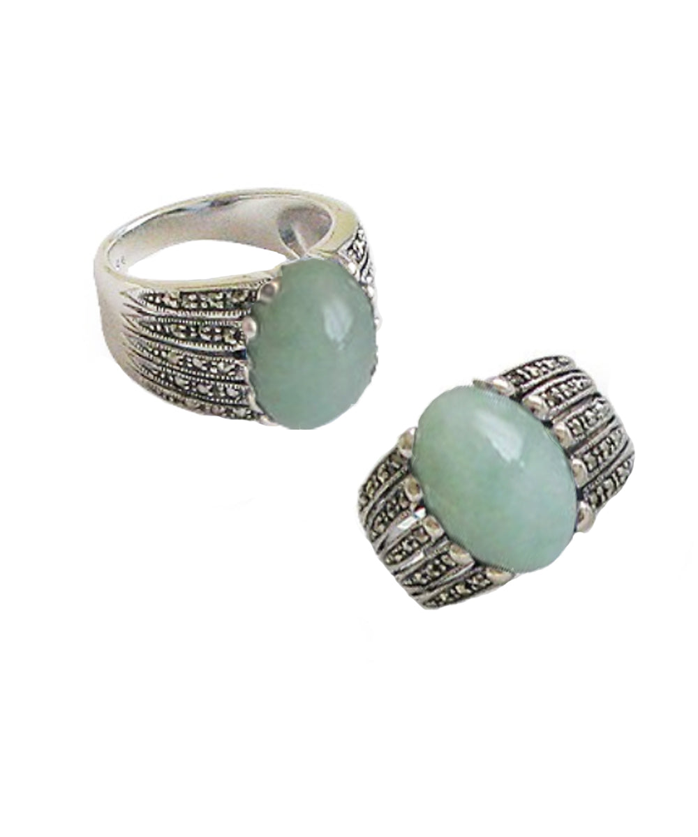 Bague jade art déco en argent 925 et marcassites