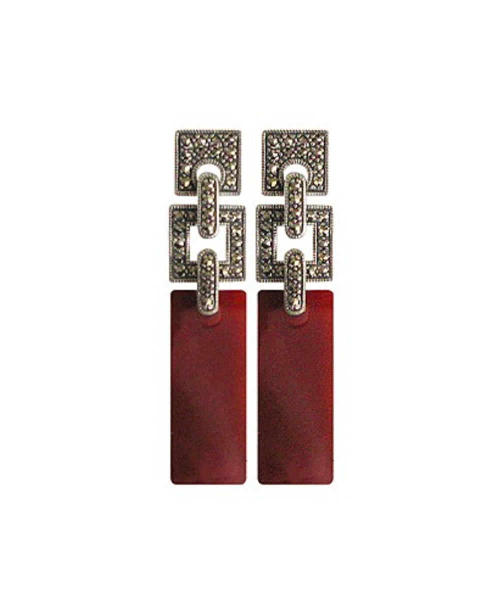 Boucles d'oreilles art déco cornaline en argent  et marcassites