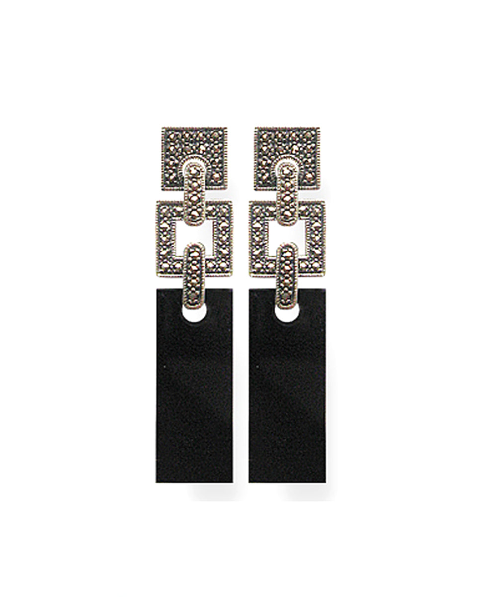 Boucles d'oreilles art déco onyx en argent  et marcassites