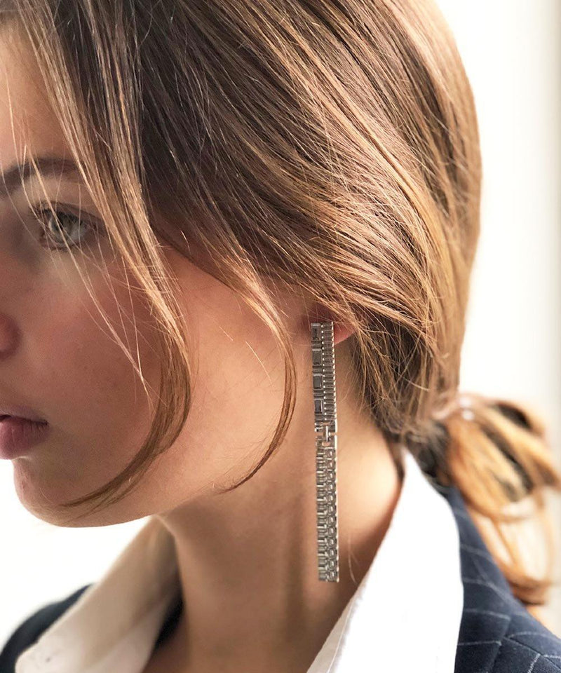 Long silver earrings Gearing XL - Isabelle Michel