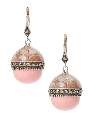 Coral and marcasite egg earrings - Metron
