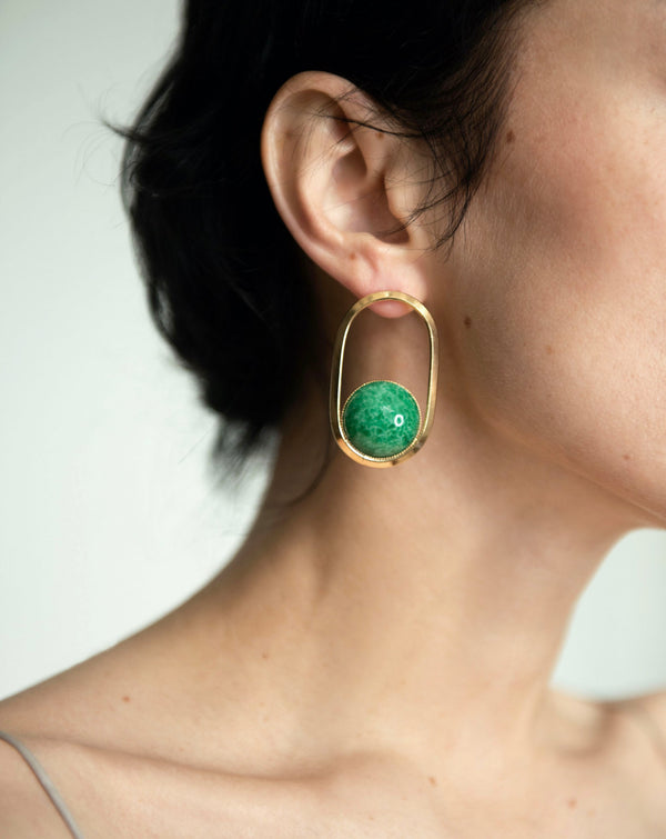 Boucles d'oreilles en or malachite vintage des années 1980