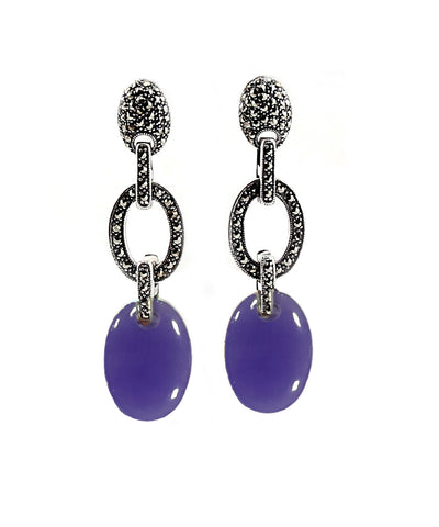 Boucles d'oreilles en jade lavender et marcassites - Métron