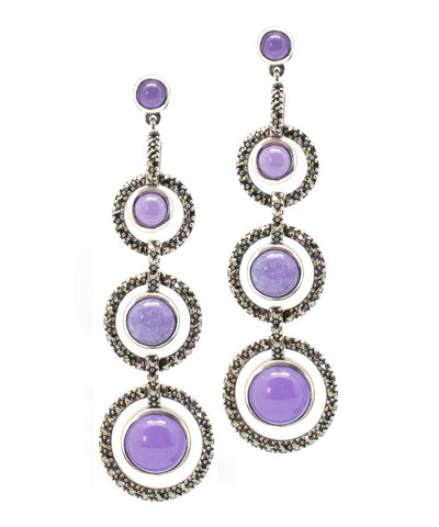 Art deco earrings in lavender jade, marcasites and designer silver