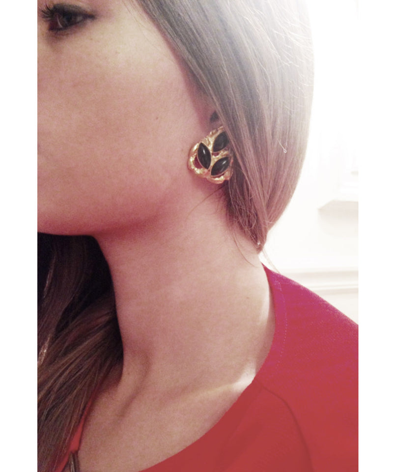 Navette heart clip earrings - Black designer Carole saint germes