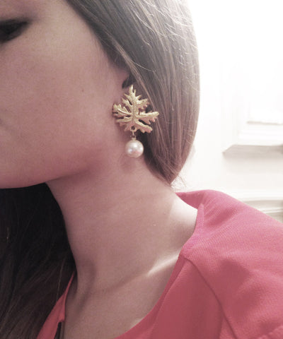 Carole saint germes worn leaf and pearl clip earrings