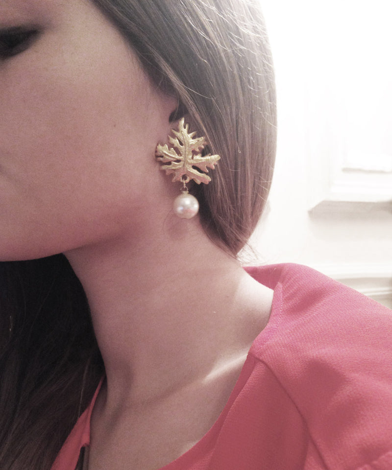 Carole saint germes leaf and pearl clip earrings