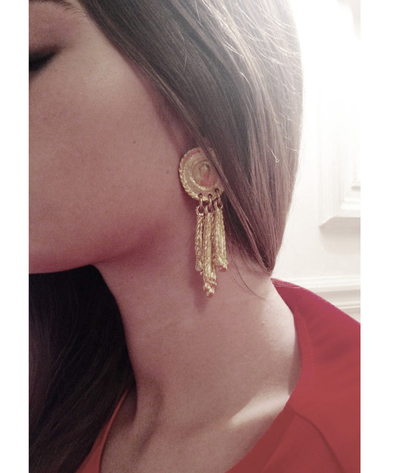 Gold tassel clip on earrings - Carole Saint Germes