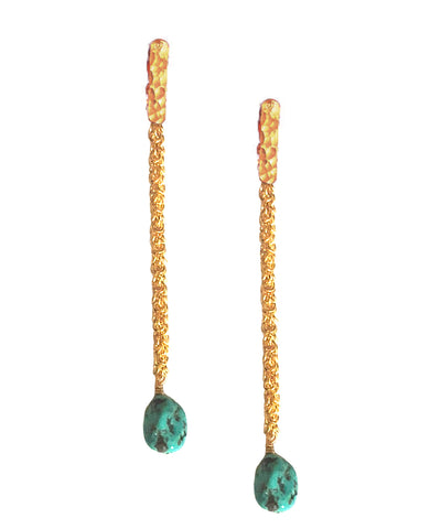 Boucles d'oreilles clip turquoises et chaine dorée à l'or fin- Eloïse Fiorentino