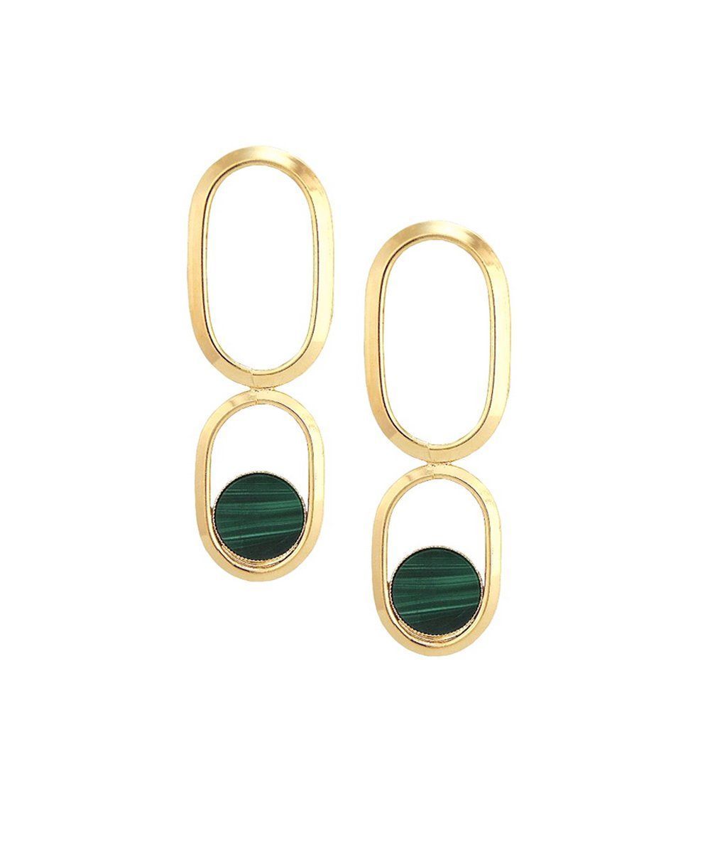 Boucles d'oreille longues malachite dorées Shape XL créateur Boucles d'oreilles