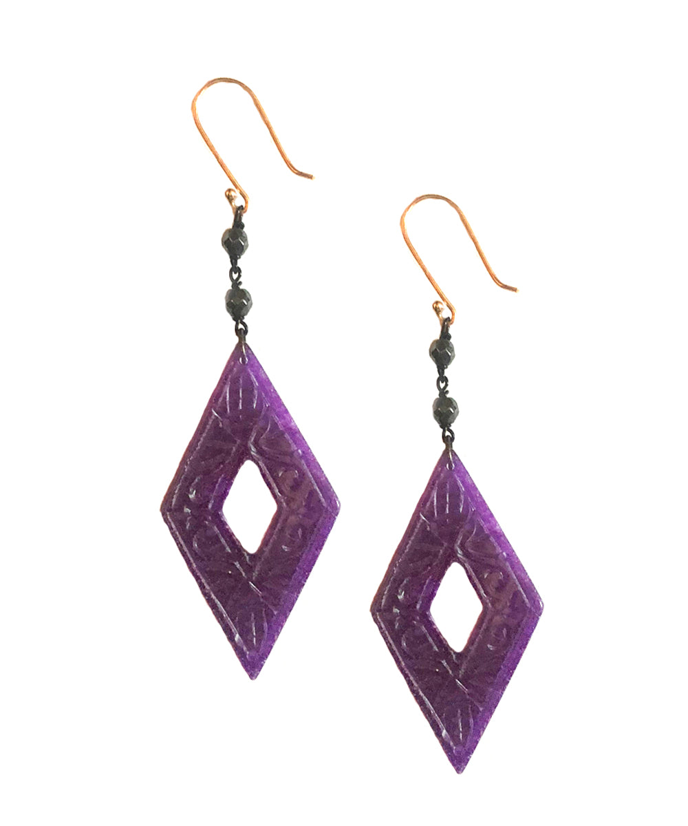 Boucles d'oreilles jade violette et hématites - Fonsi