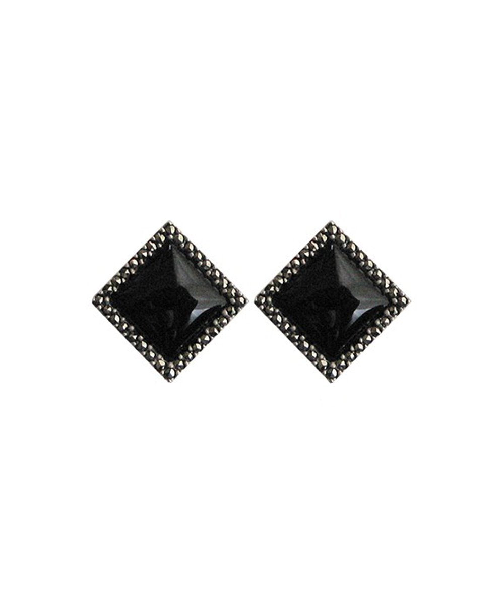 petities boucles doreilles art déco onyx en argent