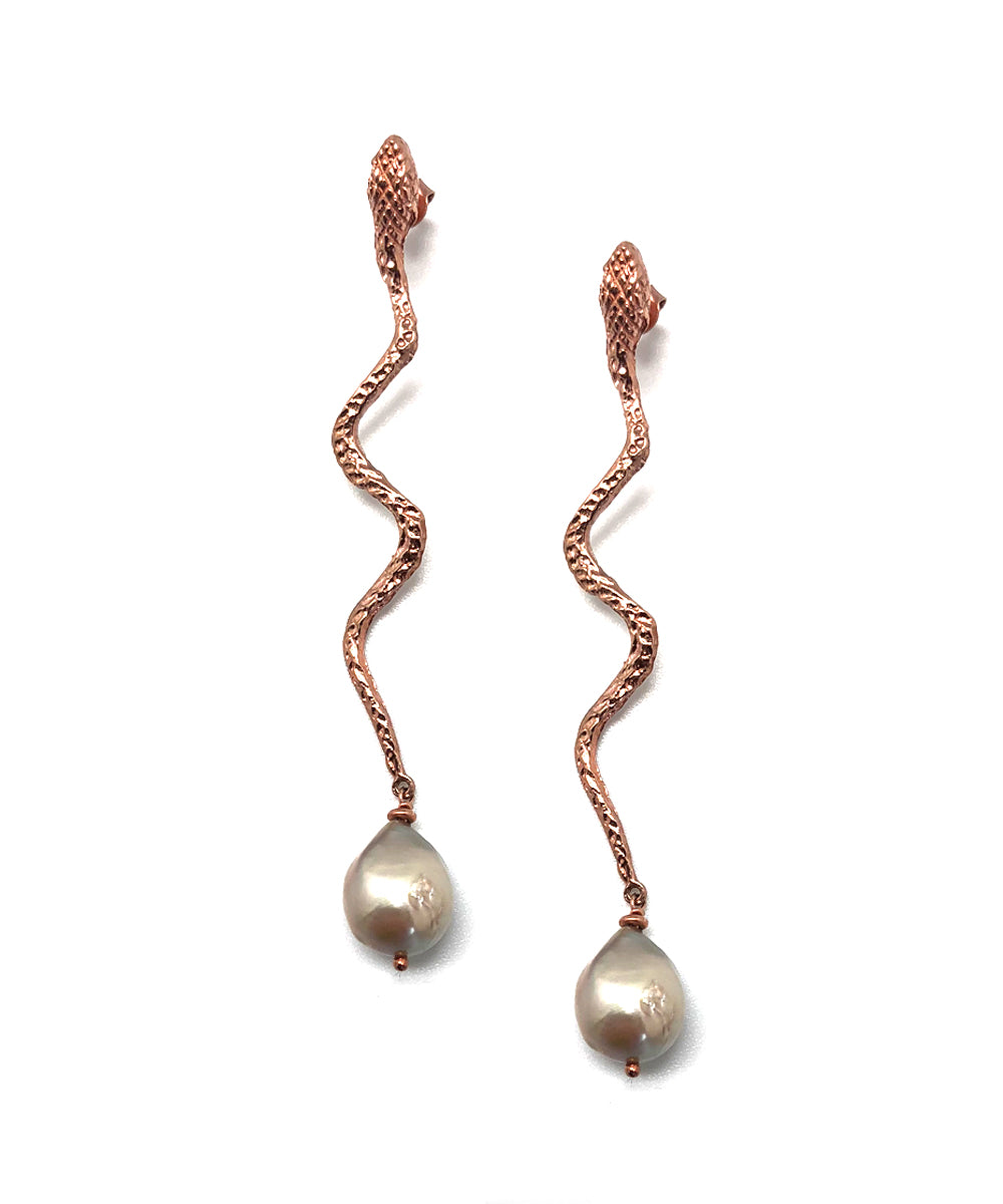 boucles doreille serpent avec perle baroque