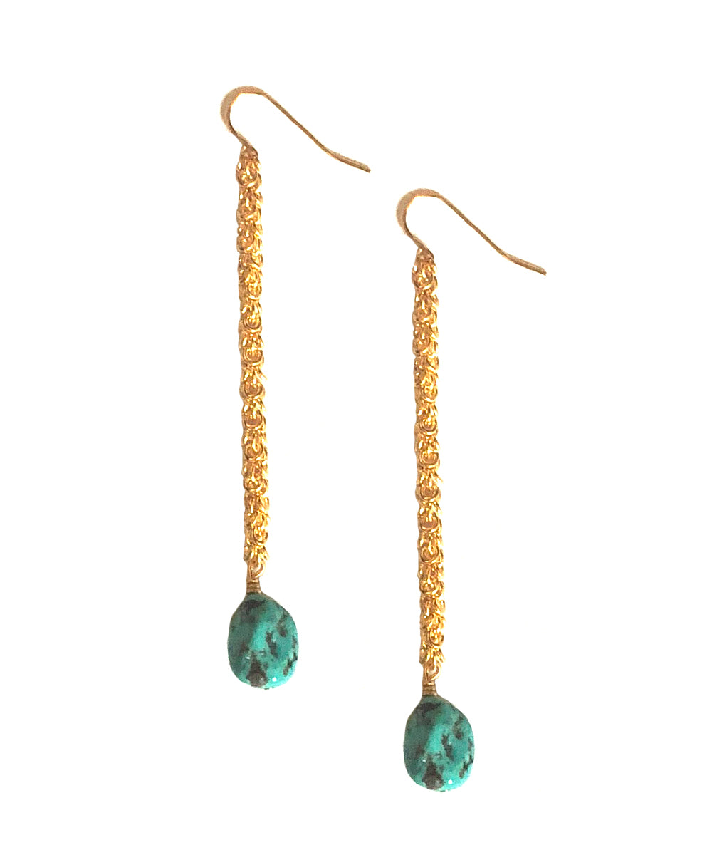 Boucles d'oreilles turquoises et chaine dorée à l'or fin- Eloïse Fiorentino